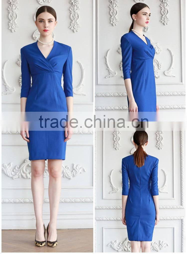 Fashion Design Slim Fit Office Ladies Formal Dress Half Sleeve Dress