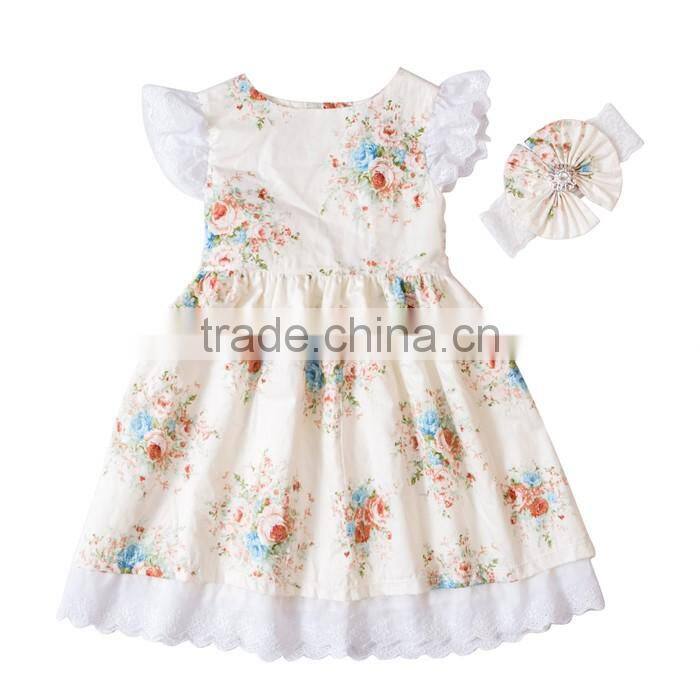 wholesale fashion baby girls vintage floral dress boutique kids flower cotton ruffle summer dresses frocks designs
