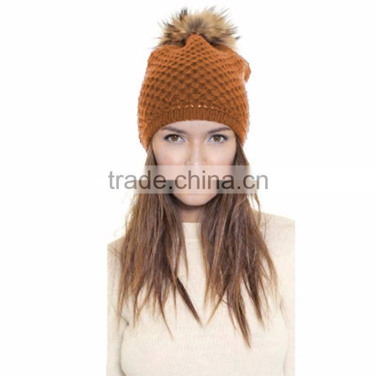 HAODUOYI Winter Knit Fur Ball Decorated Hat Warm Caps for Wholesale