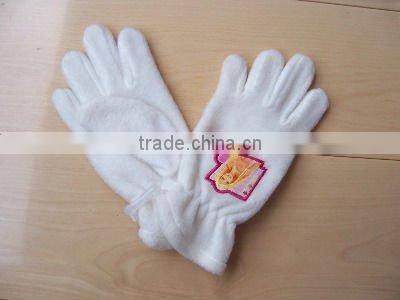 white color promotional embroidery fleece glove in good price
