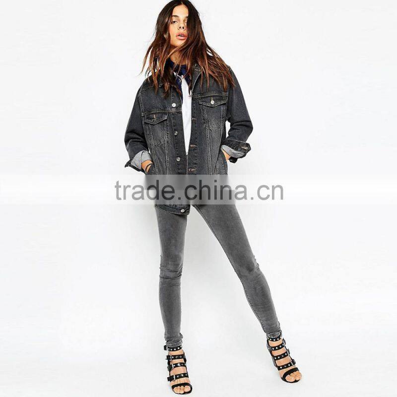 black plain denim jacket women cheap factory price in bulk