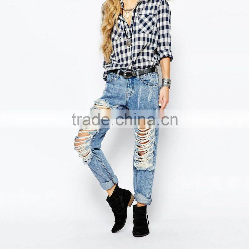 ripped damaged fashion sexy ladies jeans pants wholesale