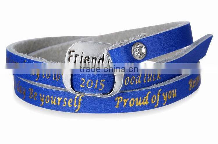 new design 2015 leather wrap bracelet I Love You heart buckle leather wrap bracelet custom logo letter buckle leather bracelet