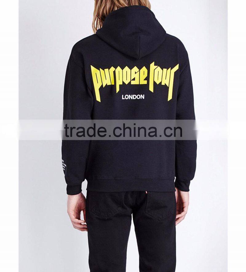 Oversized Men Hoodies Long Sleeves Ribbed Cotton Blends Fleece Logo Print Hoodies Custom Kangaroo Pocket