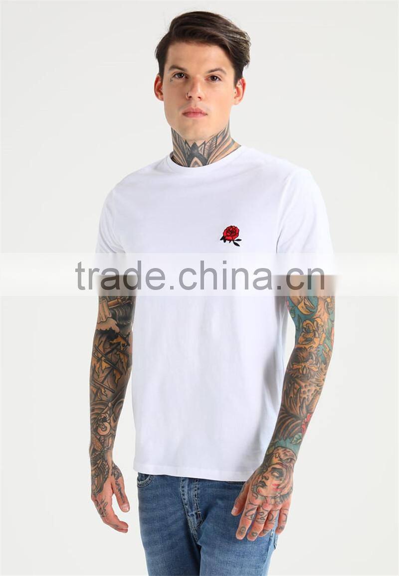 MGOO Latest Blank Organic Cotton T Shirts Mens White Fitness T Shirt Embroidered With Flora