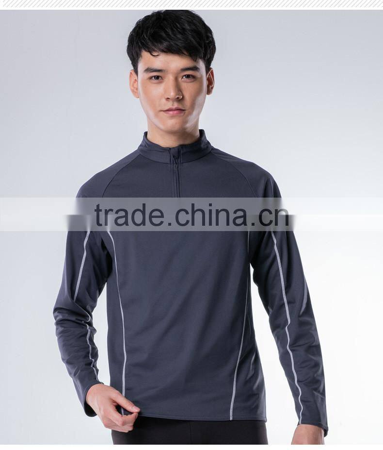 100% Polyester Half Zip Shirt Wholesale Sports Gym Quick dry Men's Running Fitness Half-zip Long Sleeve Shirts