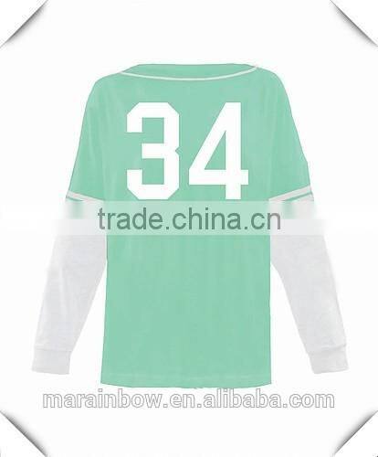 Fashion Design Ladies Baseball Jersey Two Tone Couble Sleeve Baseball Tee Custom Baseball Top Wholesale