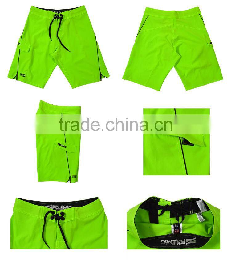 2018 fluorescent green solid color spendex boardshorts