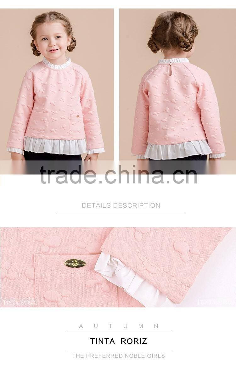 Girls Knitted t Jacquard t Shirt Whith Pleated Hem Kids Long Sleeve Pullover Clothing Wholesale