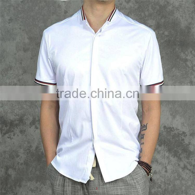 2015 High Quality 100% Cotton custom design contrast color men slim fit guayabera shirt