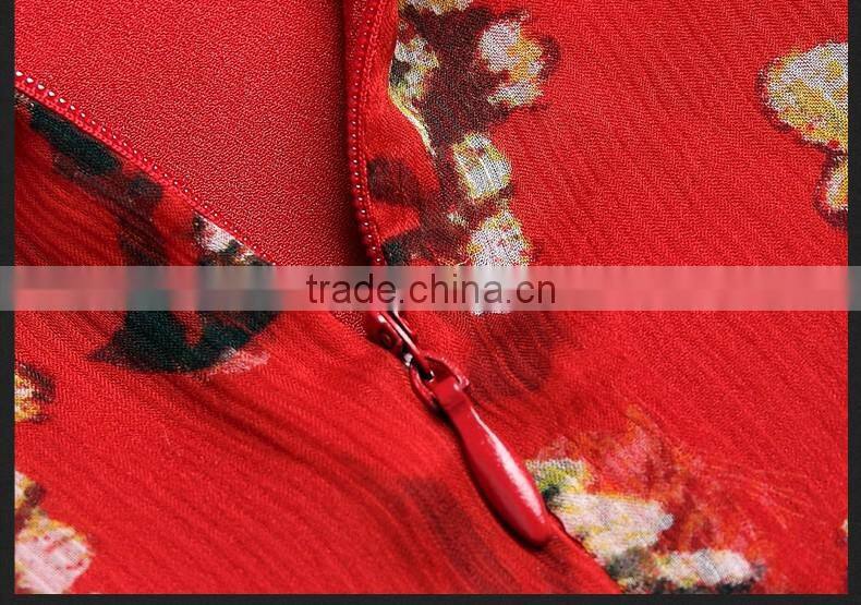 high quality real silk half sleeve round neck printed summer long dress latest dress designs