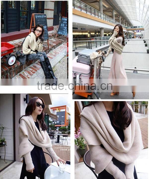Free size hot sale korean style latest woolen scarf with sleeve novelty winter hijab scarf,muffler