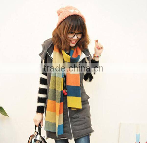 High quality colorful stripe long 180cn wool women autumn and winter wear rainbow knit scarf fashion