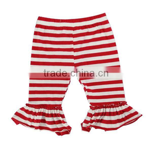 2015 ruffle stripe pants 95% cotton and 5% spandex girls ruffle capri toddler kids leggings Christmas pants