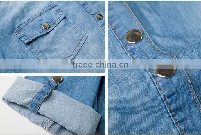 EY1932B Hot selling classical shirt dress apparel fashion rolled sleeves denim dress