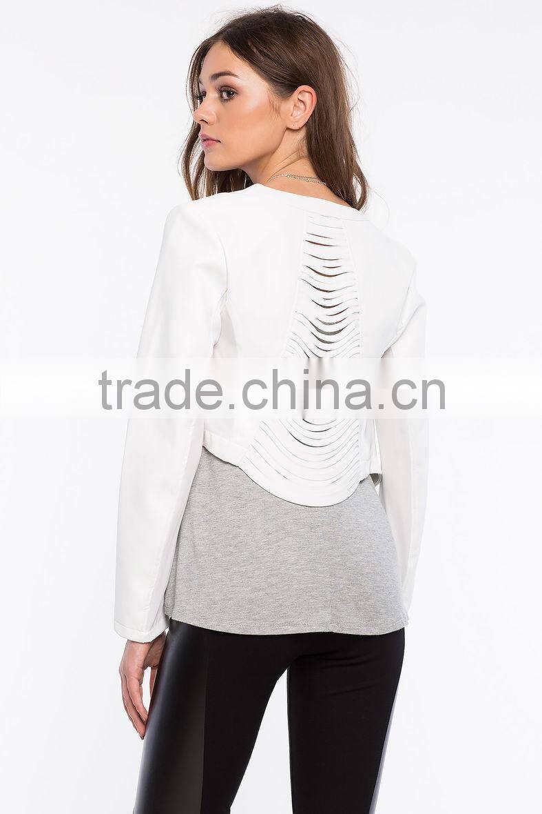 Latest contrast front lapels pointed hem blazer sexy women blazer 2015