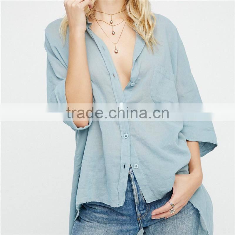 2017 OEM Ladies Common Clothing Lightweight Slouchy Cotton Blouse