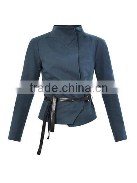 Winter Wear Short Slim Teal-blue Woman Coat/Jacket