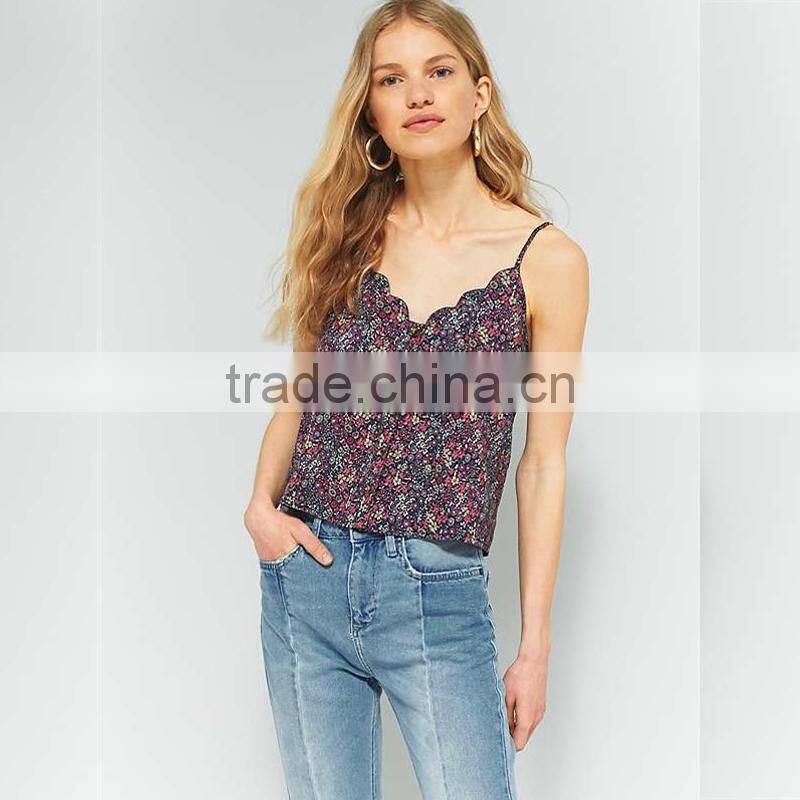 Pins & Needles loose fit button floral printed scallop edges cami strappy tanks