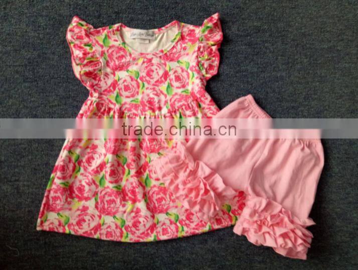 2017 wholesale wholesale kids boutique ruffle outfits bird girls pearl tunic clothing sets baby clothes