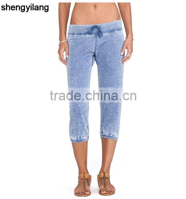 OEM/ODM service women cropped trousers custom sport pants snow wash pants in guangzhou
