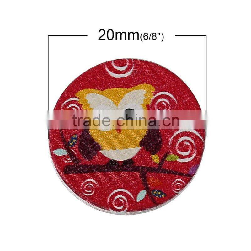 Wood Cabochon Round At Random Owl Halloween Pattern 20.0mm, 100 PCs