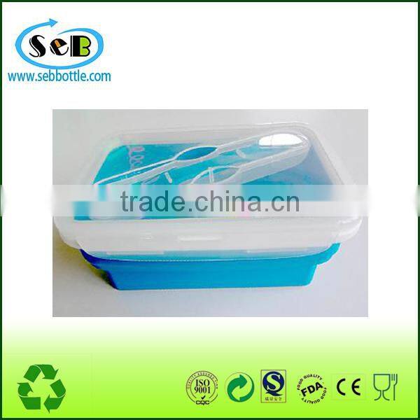 fruit salad cup container,,silicone lunch box with fork , foldable salad bowl set and collapsible silicone salad bowl