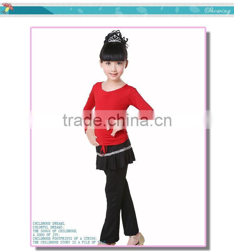 2016 Girls Kids Latin Salsa Tops And Pants Suit Child Long Sleeve Tango Dancing Suits