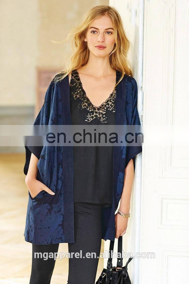 chinese wholesale women clothes OEM embroidery floral navy cardigan kimono for sale