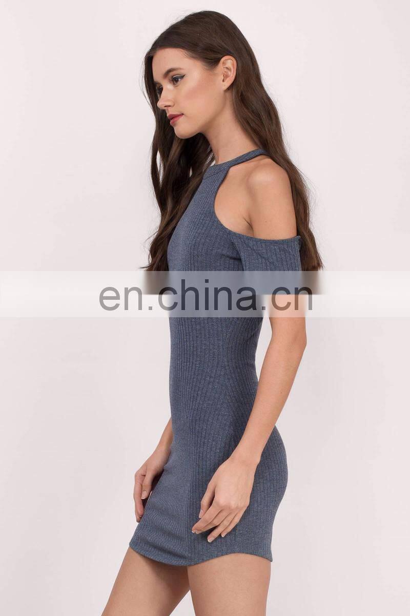 OEM Cold Shoulder Ribbed Bodycon Mini Dress 2017