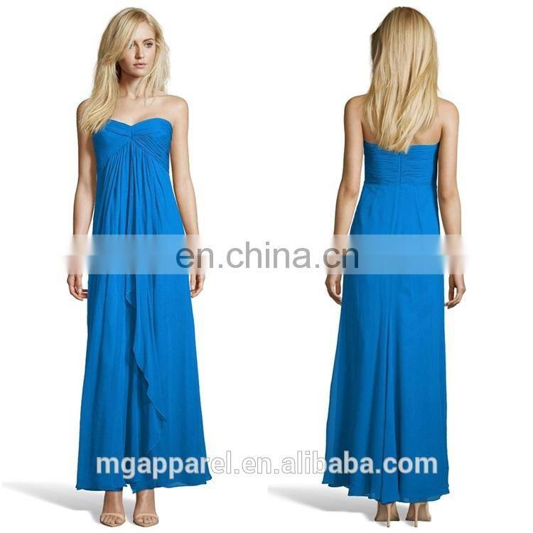 Lagoon Blue Chiffon Strapless Thigh High Slit long evening Dress