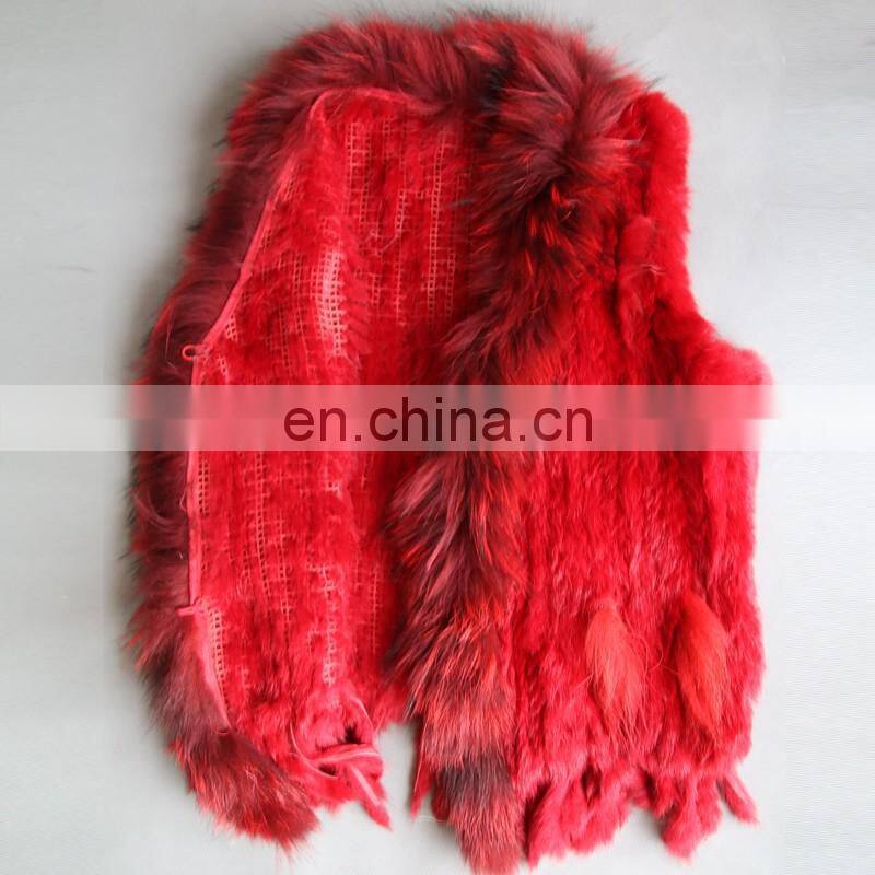 Factory direct supply genuine rabbit fur gilet with fur tassel handmade