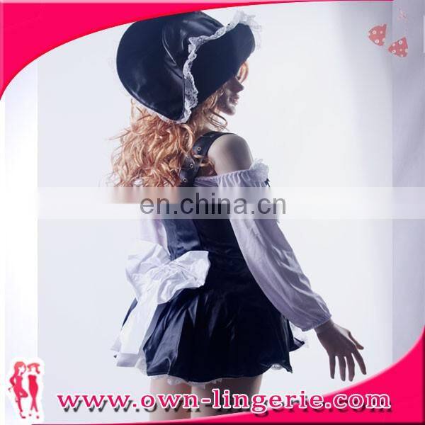 halloween party adult women punk Pirate Costume for women black Faux Leather Sexy Pirates cosplay