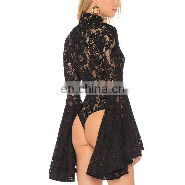 Oem product one piece bodysuit women cotton mesh trim lace bodysuit tops