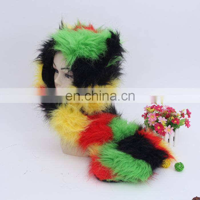 Small Oder Qty Wholesale Russian Style Women Faux Fur Hooded Scarf Animal Hat