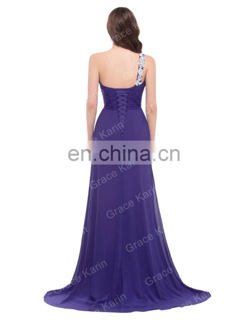 Grace Karin Fashion Ladies High Split Leg One Shoulder Purple Chiffon Long African Evening Dress CL3183-2