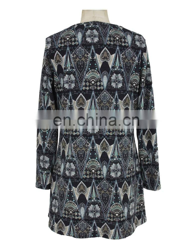 2017 Bysance Print Brushed Zipper Front old Women Tunic Guangzhou Supplier