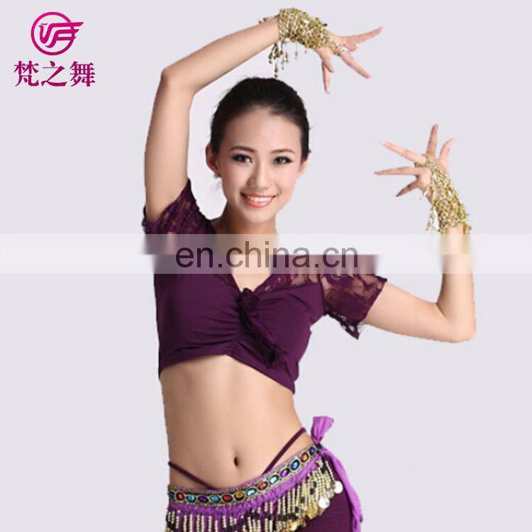 S-3035 Cheap wholesale crystal cotton belly dance lace top for women