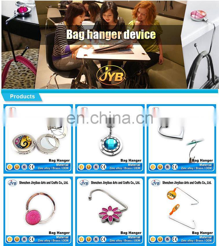 Promotional acrylic heart shape diamond metal bag hook/purse hanger