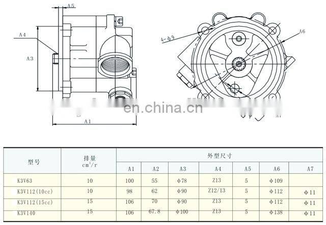 Kawasaki K3V series of K3V63DT,K3V112DT,K3V140DT hydraulic charge gear pump