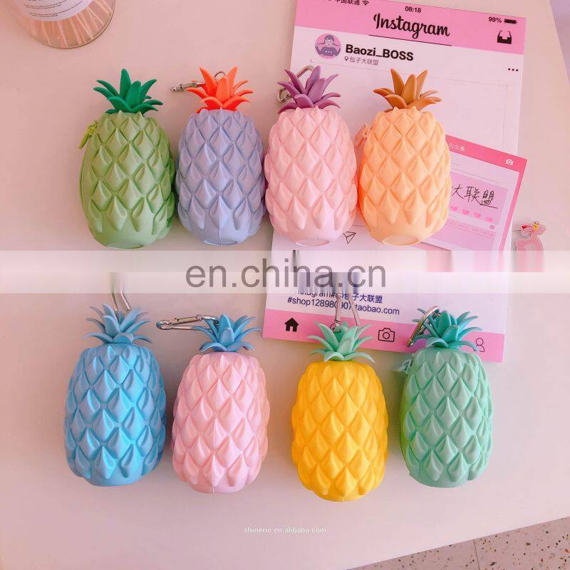 Portable Women Kids Cartoon Fruit Coin Purse Wallet Case Silicone Pineapple Key Bag Pouch
