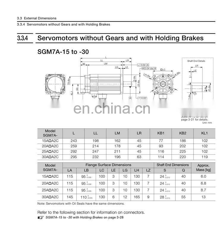 Original YASKAWA 2kw servo motor SGM7A-20AFA61 with good price