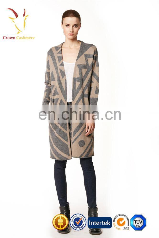 Spring Autumn V Neck Buttons Cashmere Women Knit Long Cardigan Sweaters Coat