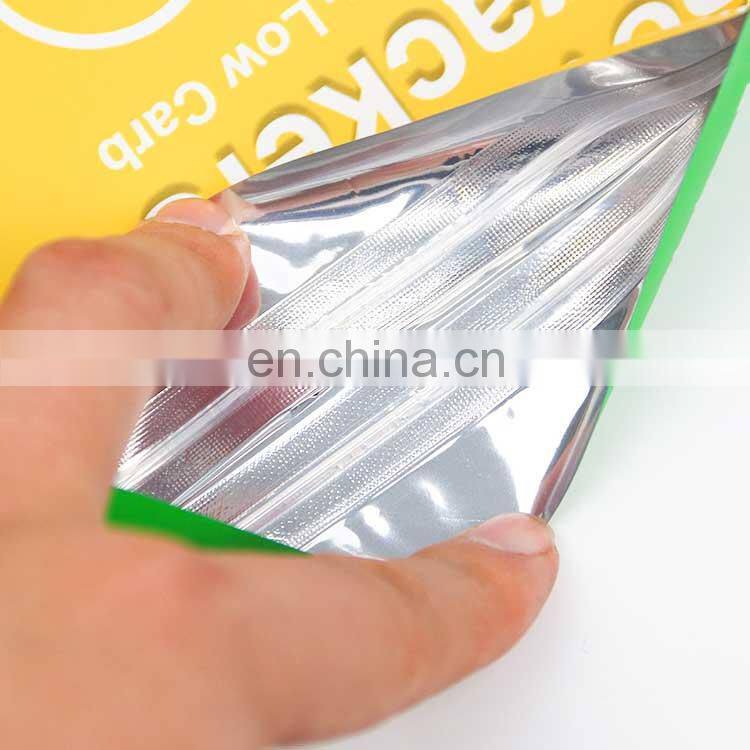 Custom printed bright yellow food plastic food bags packaging three side seal snack food bags