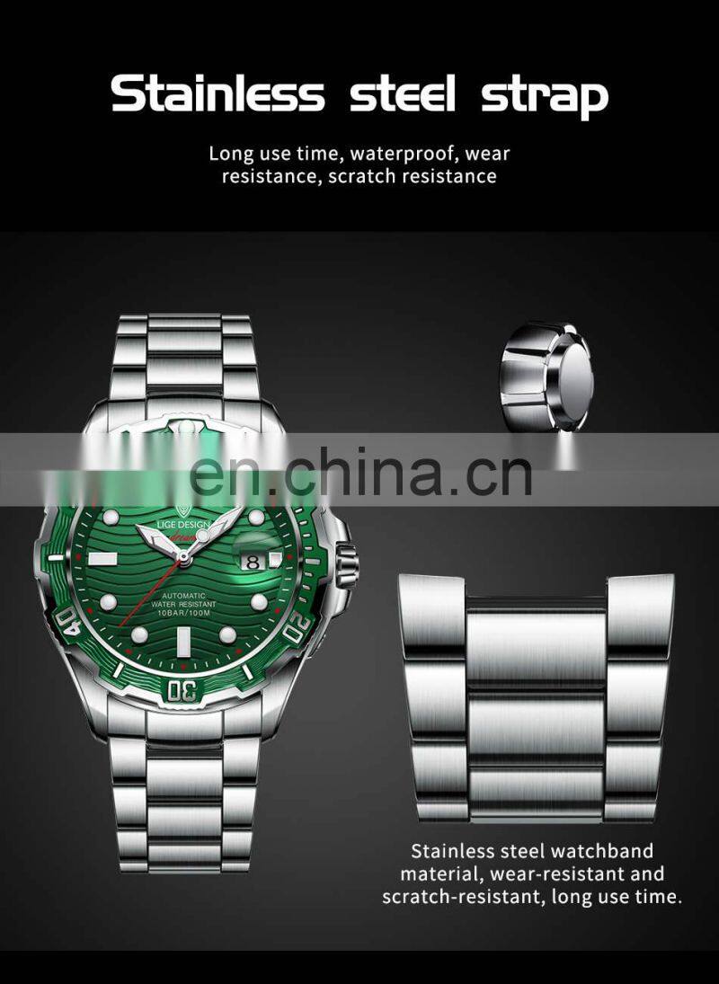LIGE 6811 Men Watch Automatic Mechanical Watches Steel Waterproof watches men wrist military