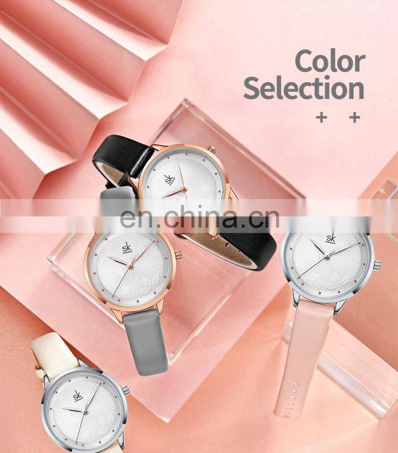 SHENGKE Fancy Ladies Quartz Wrist Watches Simple Dial Fashion Leather Strap Beautiful Girls Watches Reloj Handwatch