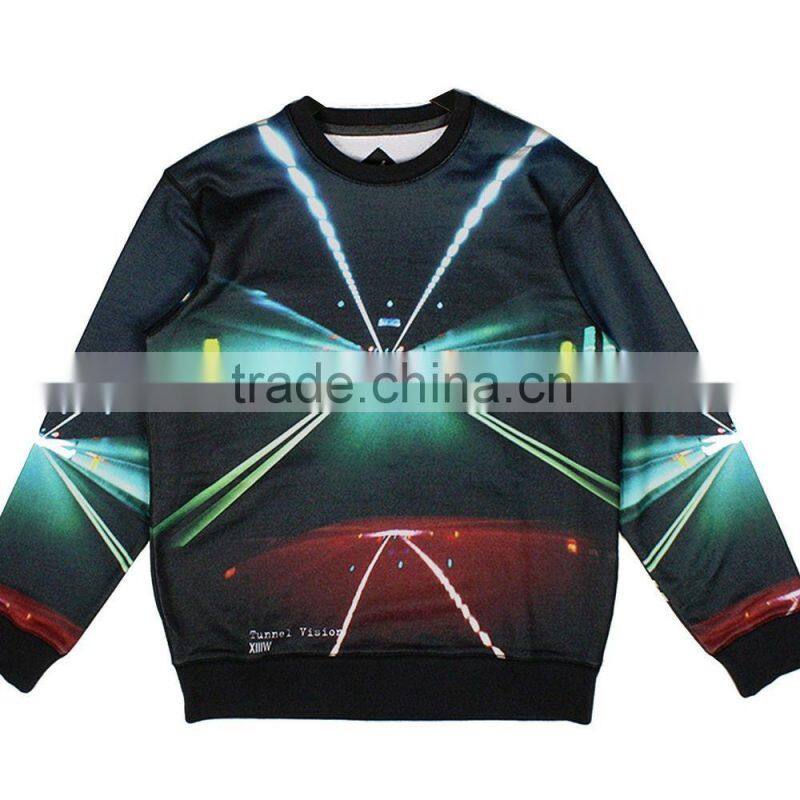New style sublimation sweatshirts with side golden zipper with leather sleeves