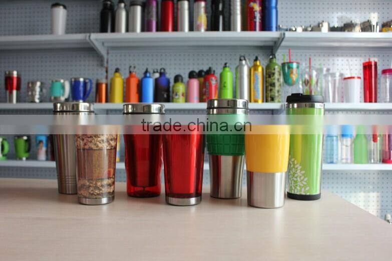 Double wall stainless steel inner ,plastic outer travel mug