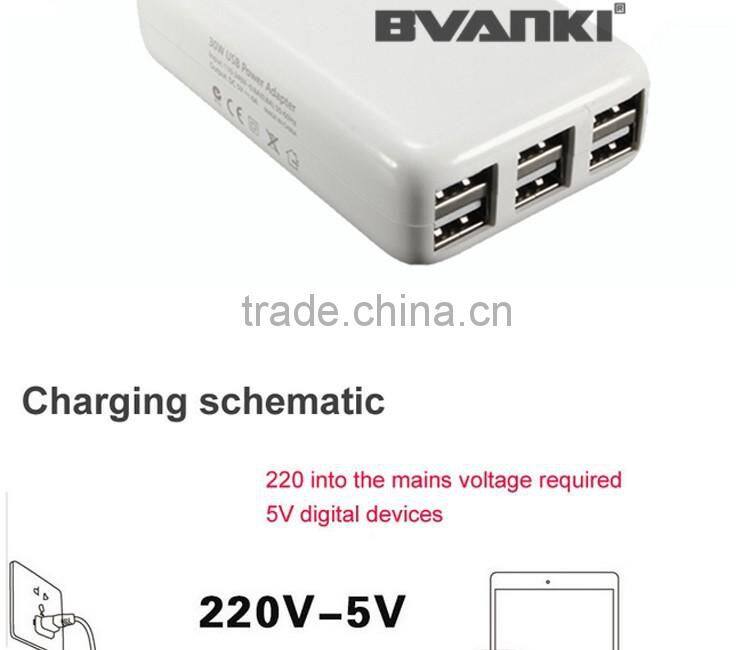 2016 New Factory price Multi-Function 5V 6A output wall USB charger 6 ports USB charger EU/US/UK plug available