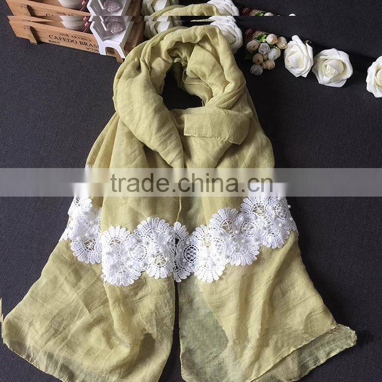 Wholesale New Design Plain Viscose Flower Bead Fashion Woman Scarf